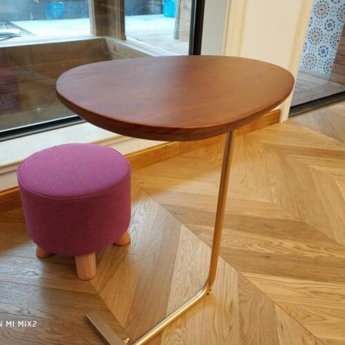 Creative Simple Oval Small Coffee Table Mobile Solid Wood Iron Sofa Corner Table Lazy Bedside Reading Table