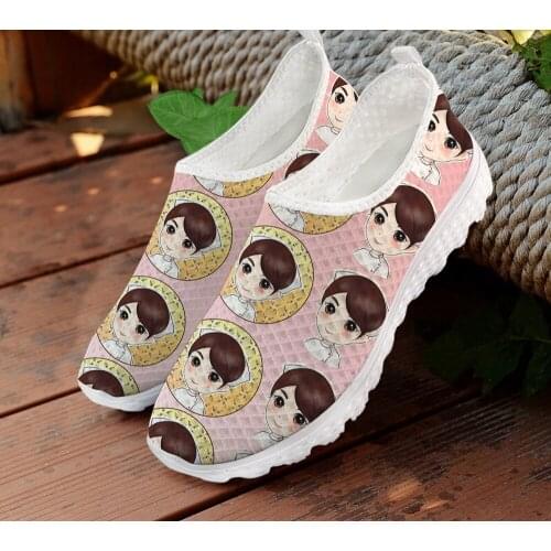 ELVISWORDS Gradient Nurse with Hat Pattern Casual Slip on Women Sneakers Lightweight Lady Walking Shoes Non-slip zapatos mujer