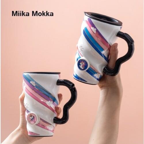 Cartoon Creative Unicorn Thread Ceramic Mug with Lid Spoon Lovers Large Capacity Home Office School Milk Water Mug Drinkware Cup