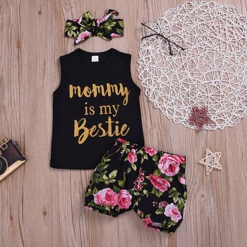 Summer Baby Boy Girl Clothes Set Toddler Cute Letter Vest Tops + Print Shorts + Hairband Outfits Sets For Newborn Infant Kids