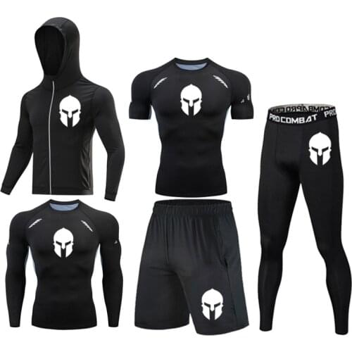 Summer Mens Gym Sports Suit T-Shirt Rashguard Training Fast Drying Elastic Compression Breathable Jogging Running Suit