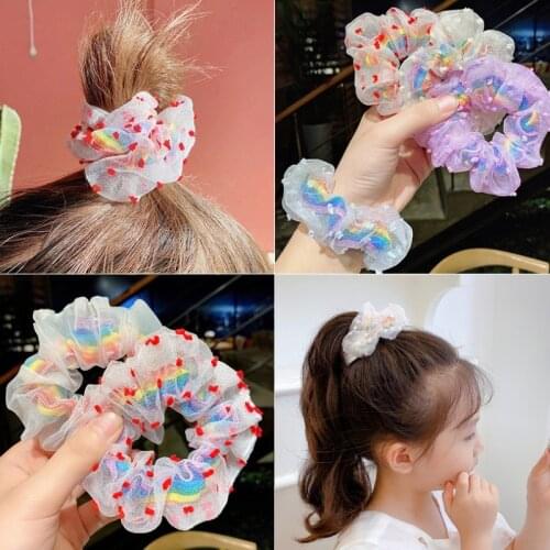 Lovely Double Layer Mesh Scrunchies for Women Elastic Hair Bands Ponytail Holder Children Rubber Bands Girls Hair Accessories