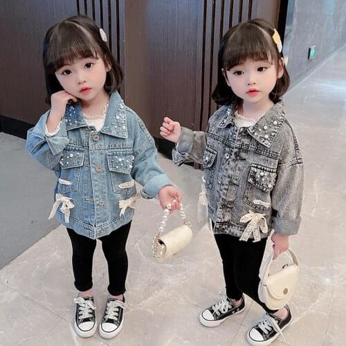 Fashion Baby Girls Blue Tooling Denim Jacket for Children Autumn Clothes 2021 New Boys Cartoon Print Coat Outwear