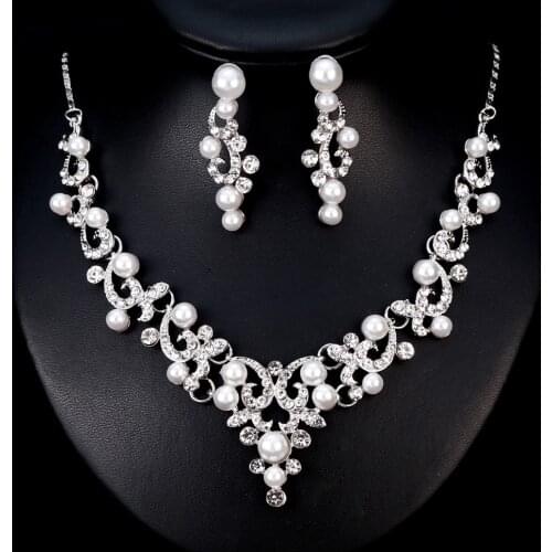 Trendy Fine Jewelry Sets For Women Hight Quality Crystal Pearl Necklace Earring Wedding Jewelry