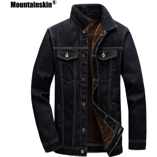 Mountainskin Mens Denim Jacket Winter Thick Velvet Mens Warm Coat Cowboy Jean Jackets Male Fashion Windproof Coats SA882