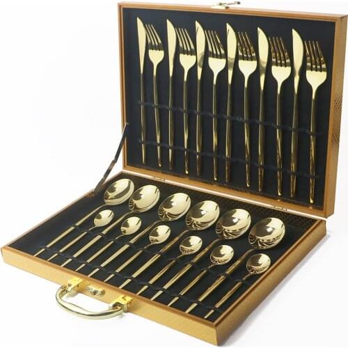 24pcs Gold Dinnerware Set Stainless Steel Knife Fork Spoon Dinner Set Dishwasher Safe Cutlery Tableware Set Flatware Gift Box