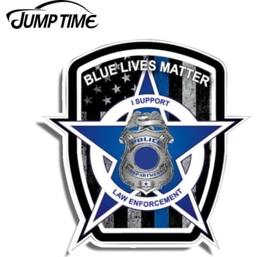 Jump Time 13cm x12.8cm Blue Lives Matter American Flag Police Car Truck Vinyl Decal Sticker Thin Line Waterproof Car Accessories