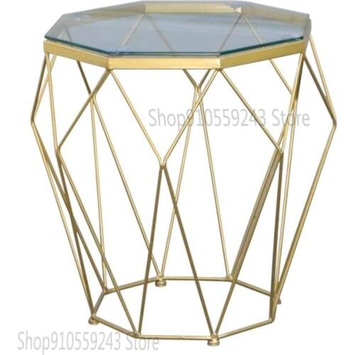 Nordic Ins Wrought Iron Corner Table Tempered Glass Small Apartment Living Room Light Luxury Sofa Side Table Mini Coffee Table S