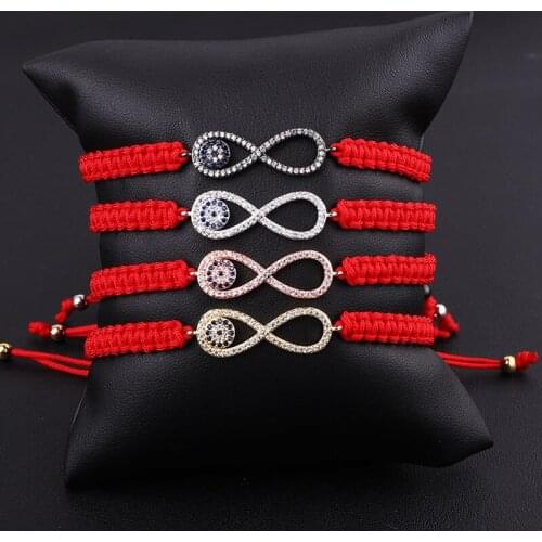 High Quality New Fashion Jewelry CZ Infinite Friendship Red Rope Macrame Lucky Bracelet Women Men
