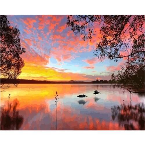 Landscape Sunset Painting On Canvas By Number With 40x60 Frame Handmade DIY Kits Coloring By Number For Adults Picture Decor Art