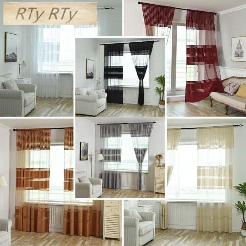 Strip Modern Luxury Window Curtains for Living Room Kitchen Sheer Curtain Panels Window Treatments Draperis Grommet