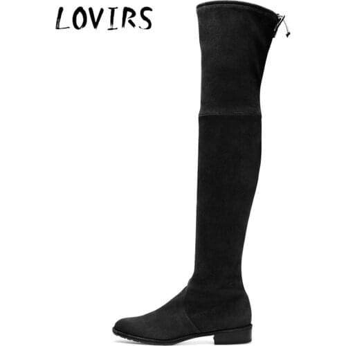LOVIRS Womens Basic Plain Round Toe Suede Flats Thigh High Over The Knee Stretch Boots Shoes for Women Fashion Classics Leisure