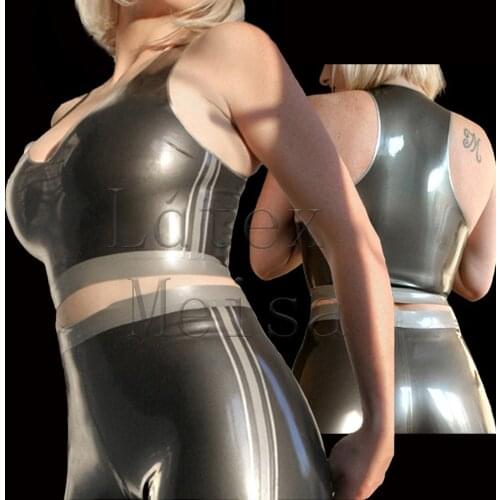 Sexy vest latex top women and tight shorts in gray color in handmade crafts