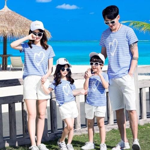 Family Look Casual Striped Short Sleeve T-shirt Shorts Mommy And Me Clothes Sets Dad And Son Daughter Family Matching Outfits