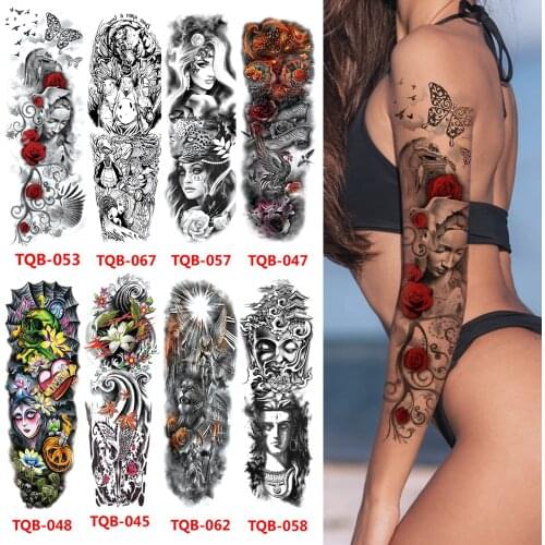 Tattoo Sticker Rose Flower Arm Large Size Sleeve Flash Tattoos Fashion Waterproof Temporary Tattoos Art For Women Makeup Tools