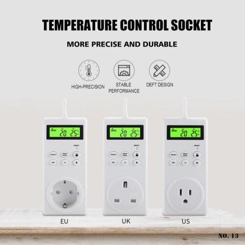 Timer Socket Thermostat Digital Temperature Controller Socket Outlet with LCD Display Freely Switch Between ℃ and ℉ EU/US/UK