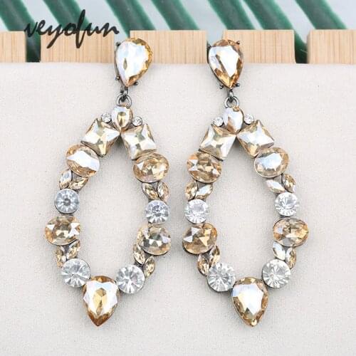 Veyofun Trendy Hollow Crystal Drop Earrings High Quality Round Party Dangle Earrings Jewelry for Woman Gift New Wholesale