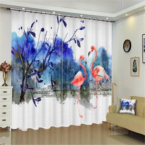Blue Ink digital light Shading 3D Curtain photo print Curtains Flamingo print Jane European Curtains Custom size
