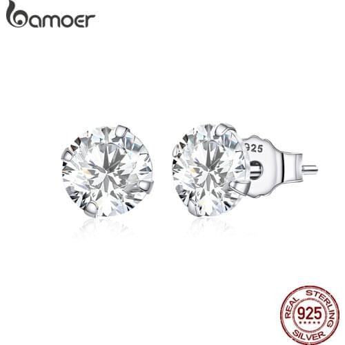 BAMOER Crystal Cubic Zirconia Stud Earrings for Women 925 Sterling Silver Wedding Engagement Red Stud Jewelry Brincos BSE166
