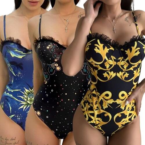 Wild Cute Women One Piece Swimwear 2021 Print Bandeau Lace Swimsuit Female Bodysuit XL Monokini Push Up Bikini Ladies Beachwear