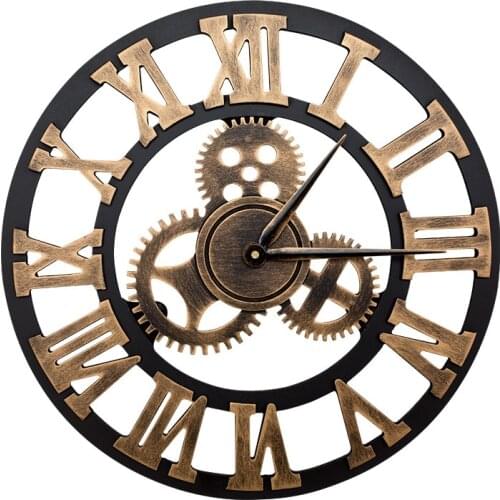 Golden Gear Roman Wall Digital Clock Vintage Art Wall Decor Wall Hanging Obsolete Old Antique Living Room Decoration Pendant