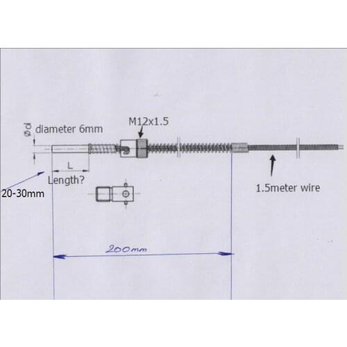 Probe dia.6mm, length 20-30mm, wire length 1.5m, with M12x1.5 thread