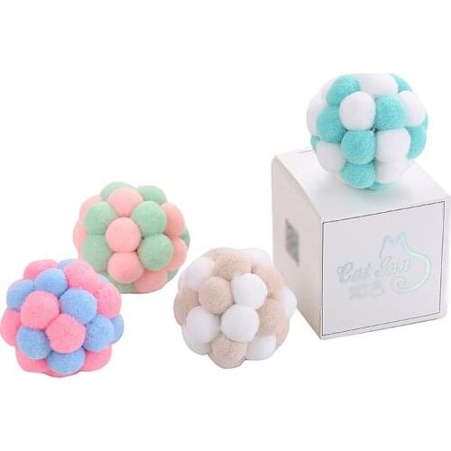 1PCS 4.3CM Colorful Cat Pompom Ball Dual-color Interactive Cat Toy Ball Cat Bell Ball Cat Play Toy Cat Funny Favor Toy