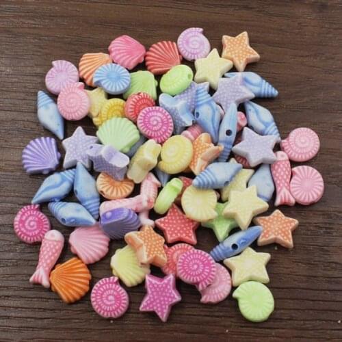 100pcs/lot Mixed color & Mixed style Acrylic Beads Marine organism for Kids Necklace DIY Jeweley 7-15mm K04603