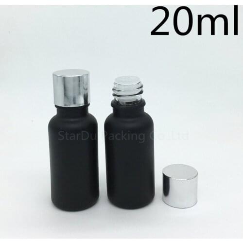 12pcs 20ML Black Frosted Glass Bottle 20cc Vials Essential Oil Bottle silvery Aluminum cover Perfume bottles
