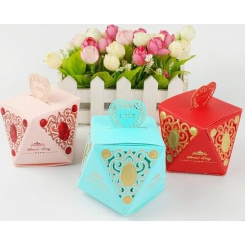 25Pcs European Red Pink Purple Diamond Ring Shape Candy Box Package Wedding Event Party Favor Supplies Girl Kids Show Decoration