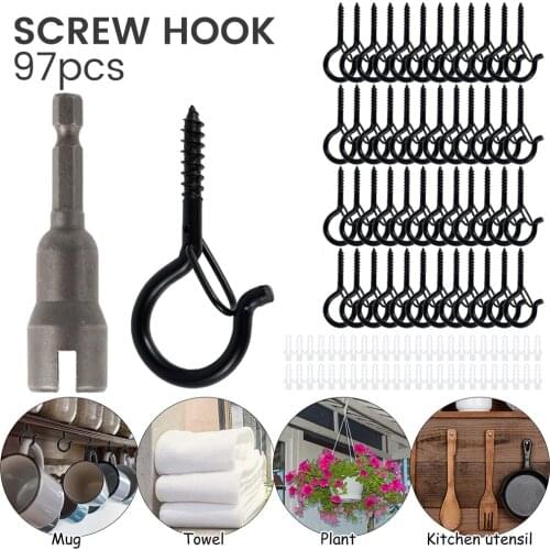 48 Pcs Q-Hanger Hooks Screw-in Heavy Capacity Ceiling Screw Hooks with Windproof Safety Buckle for Wind Chimes Bird Feeder