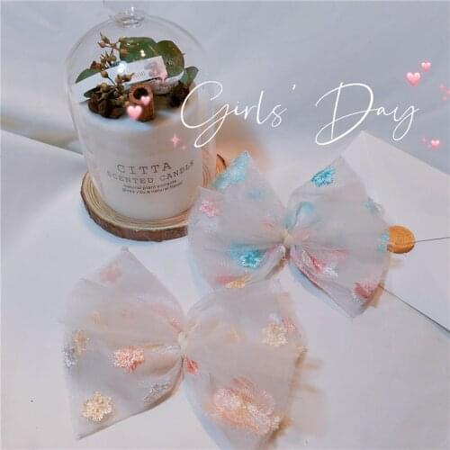 5Pcs/Lot Flower Embroidery Mesh Bowknot For Girl Hair Clip Bow Accessories Garment Decoration Patches