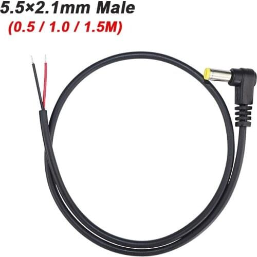 50/100pcs 0.5/1.0/1.5meter DC Power Plug L-shaped 5.5X2.1mm male Right Angle Single Head yellow fork Jack with Cord Connector