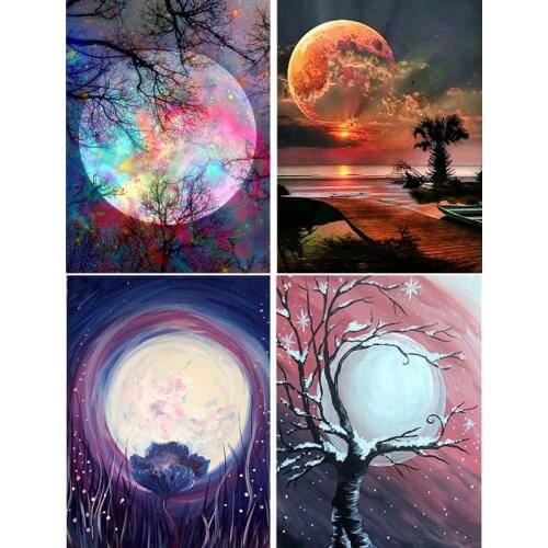 5D Diamond Painting Moon landscape Cross stitch Full Round Diamond Embroidery Mosaic Picture Rhinestone Home Decor Gift