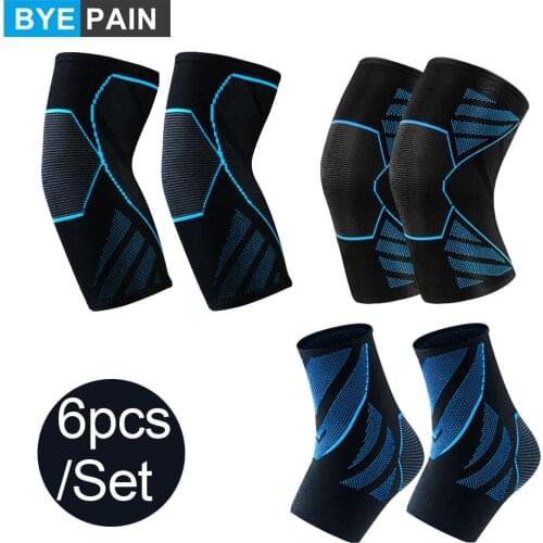 6pcs/Set BYEPAIN Knee Sleeves Elbow Ankle Brace Protective Gear Set, Perfect for Sports Fitness Exercise Workout Basketball