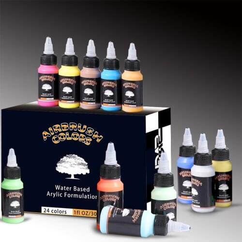SAGUDIO Acrylic Airbrush Paint for Model Hobby/Shoes/Leather/Glass Painting-24 Colors Acrylic Paint Ink (Buy 1 Free Get 1=2Pcs)