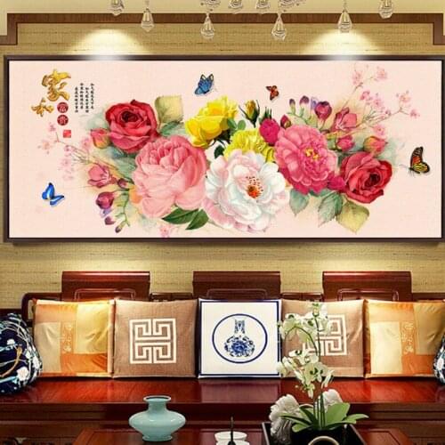 Diamond Embroidery Mosaic Painting Cross Stitch Full Rich Peony with Butterfly Round Drill DIY 5D/3D Sale Decoration Gift