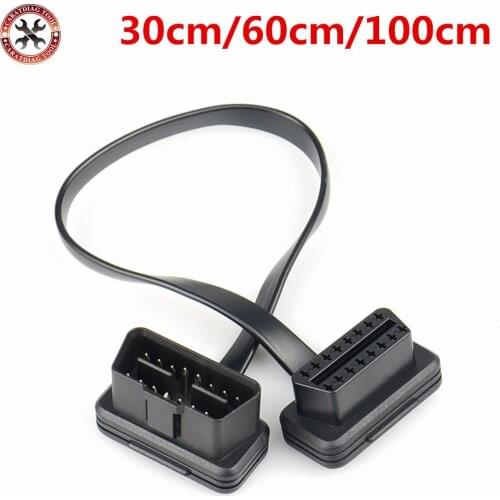 30/60/100CM Flat+Thin As Noodle 16 Pin Socket OBD OBDII OBD2 16Pin Male To Female Car Scanner Extension Cable Connector