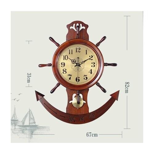 Chinese Style Creative Rudder Clock Chinese Wall Clock Living Room Table Atmosphere Mute Retro Solid Wood Art Clock Decorations