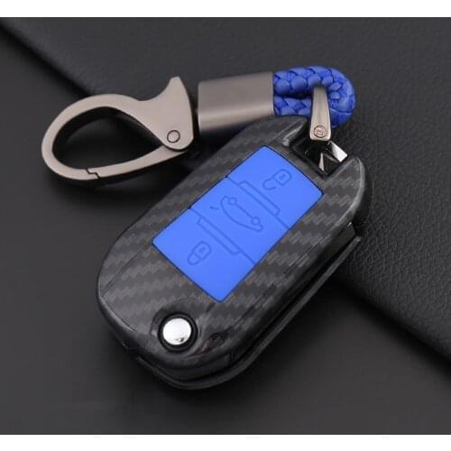 Carbon Fiber+Silicon Car Key Case Cover Chain For Peugeot 3008 5008 408 2008 308 508 Citroen C4 C5 C6 C4L CACTUS DS4 DS5L DS6