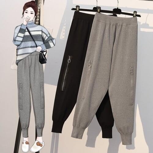 Black Knitted Plus Large Size Oversize Korean Vintage Clothes WomenS High Waist Trousers Fashion Pants For Girls Streetwear