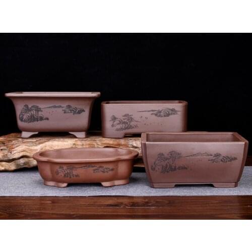 Yixing Purple Sand Flowerpot Living Room Bonsai Pot Rectangular Waist Round Rockery Landscaping Home Gardening New