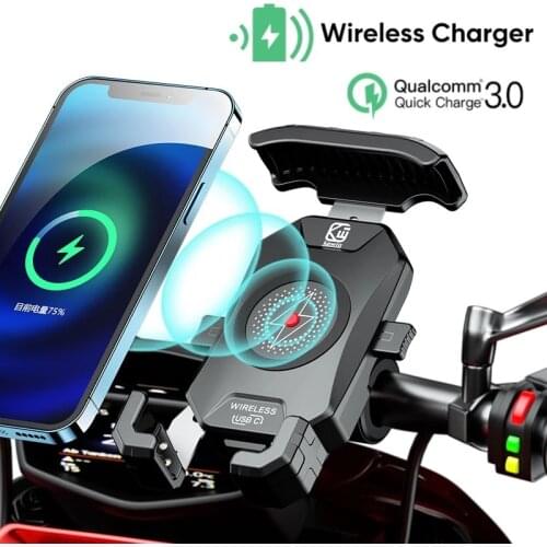 Motorcycle Phone Holder Wireless Charging for Motor Motorbike Smartphone Holder with QC3.0 USB Fast Charger Cellphone Mount