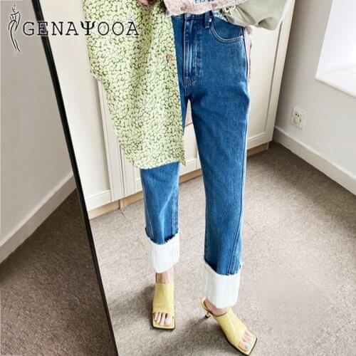 Genayooa Streetwear Patchwork High Waist Jeans 2020 Fashion Mom Jeans Woman Denim Boyfriend Jeans For Women Femme Korean Style