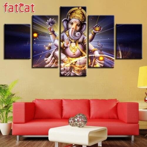 FATCAT Elephant Trunk God 5 Piece Diy Diamond Painting Full Square Round Drill Diamond Embroidery Religion icon Decor AE1350