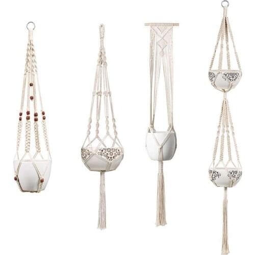 Macrame Plant Hangers - 4 Pack, In Different Designs - Handmade Indoor Wall Hanging Planter Plant Holder - Modern Boho Home De