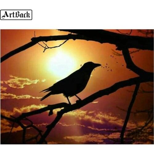 Sunset bird diy 5d diamond painting cross stitch crow full square crystal mosaic home decoration painting