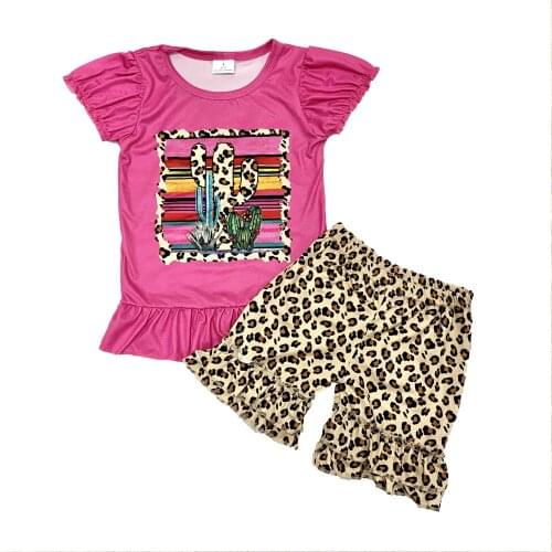 Little Girl Clothing-Sets Short Sleeve Clothing kid Summer Leopard Ruffles Pants cactu Printed Clothes Boutique kids Clothing