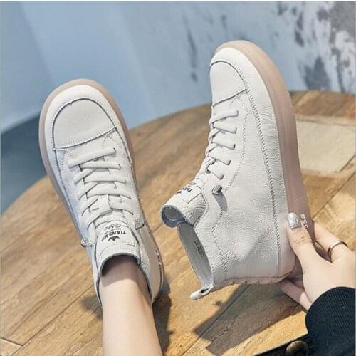 2012 Genuine Leather Spring Women Sport Flats For Ladies Casual White Sneakers Shoes Woman Soft Bottom Cross-tied Footwear