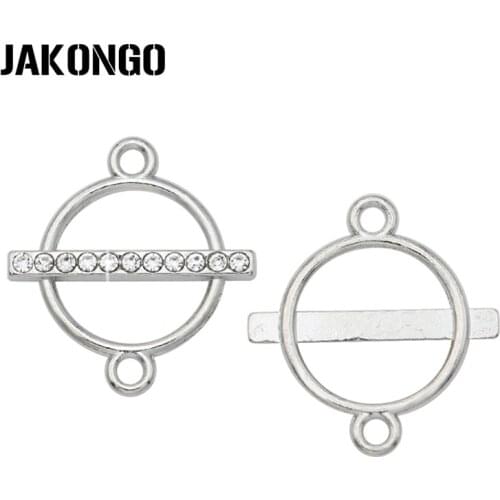 JAKONGO Silver Plated Crystal Round Circle Connector for Jewelry Making Bracelet Accessories Craft Findings DIY 21x19mm 5pcs/lot